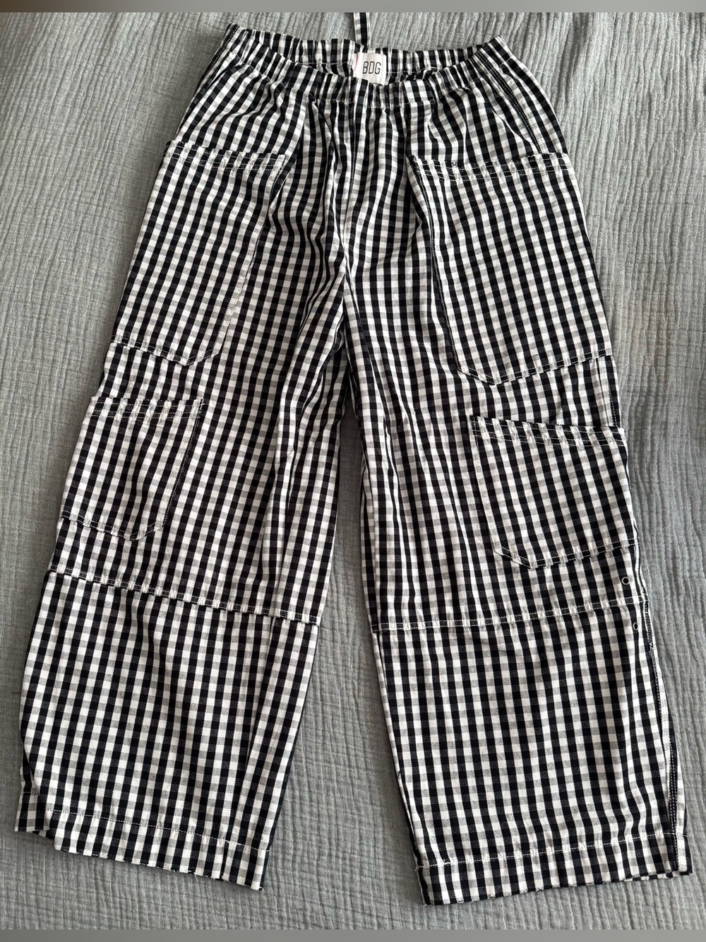 BDG Black & White Gingham Wide-Leg Cargo Pants